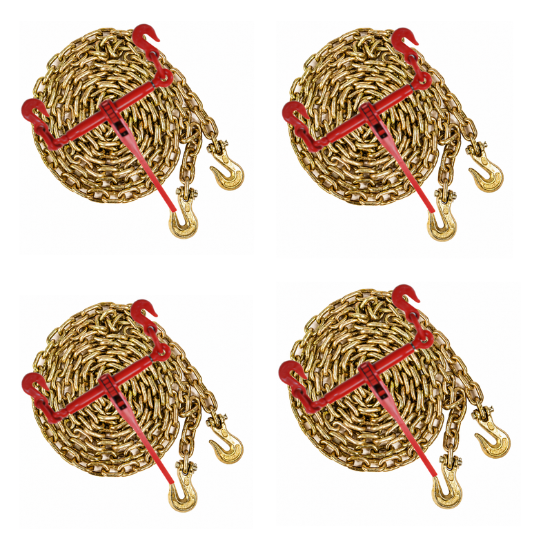 3/8"–1/2" Transport Kit: 4 Ratchet Binders + 4 Heavy-Duty 3/8" x 20' Chains