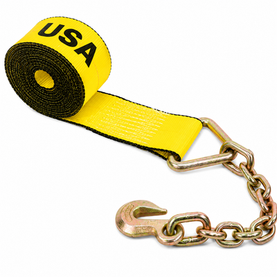 Winch Strap 4" x 30' w/ Chain Anchor 16,200 lbs, Single, Elohim USA