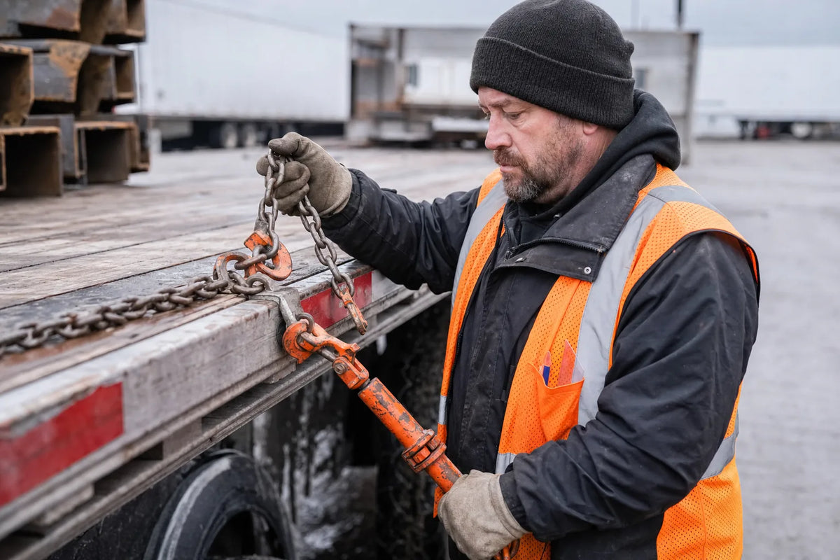 Inspecting a chain binder and transport chain before use.