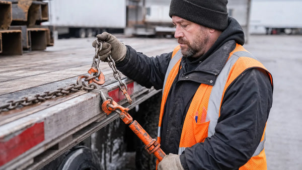 Inspecting a chain binder and transport chain before use.