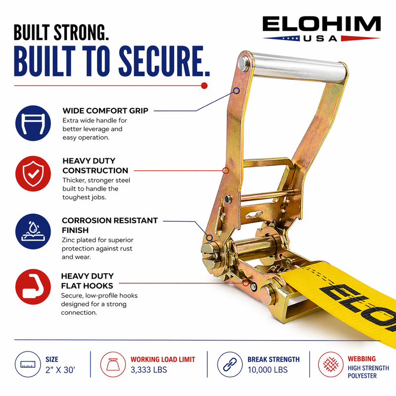 2" x 30" Ratchet Strap With Flat Hook