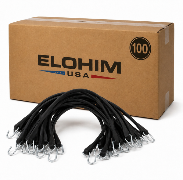 Heavy-Duty Rubber Bungee Cords with Steel Hooks | 15" 21" 31" 41" | Pack of 100