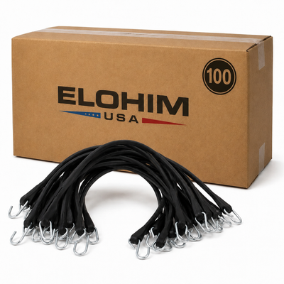 Heavy-Duty Rubber Bungee Cords with Steel Hooks | 15" 21" 31" 41" | Pack of 100