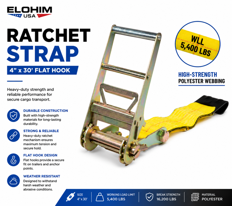 Ratchet Strap 4" x 30" Flat Hook
